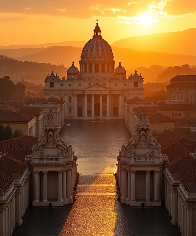 Vista esclusiva dall'alto dei Musei Vaticani al tramonto